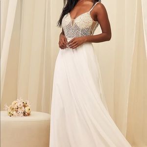 True Love White Beaded Rhinestone Maxi Dress